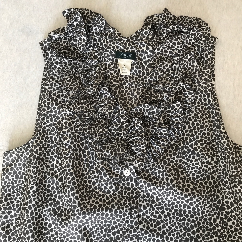 J Crew Patterned Silk Ruffle Collar Shell - image 2